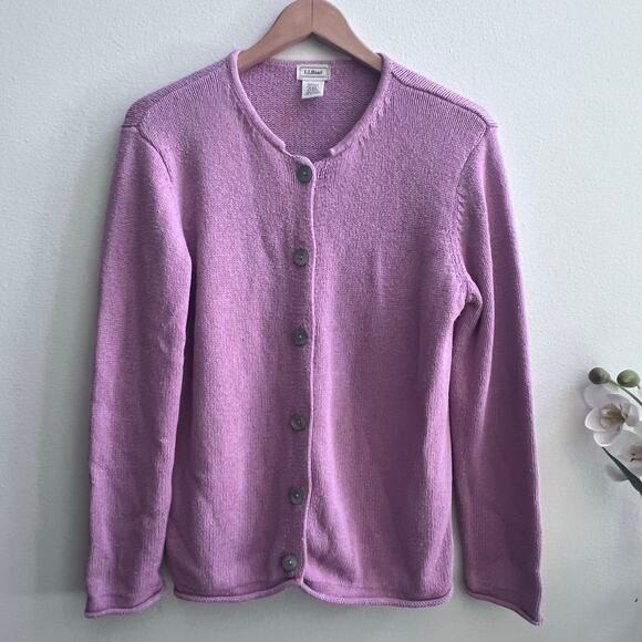 Vintage L. L. Bean Womens Silk Blend Pink Sweater Knitted Long Sleeve Cardigan M - Picture 1 of 6